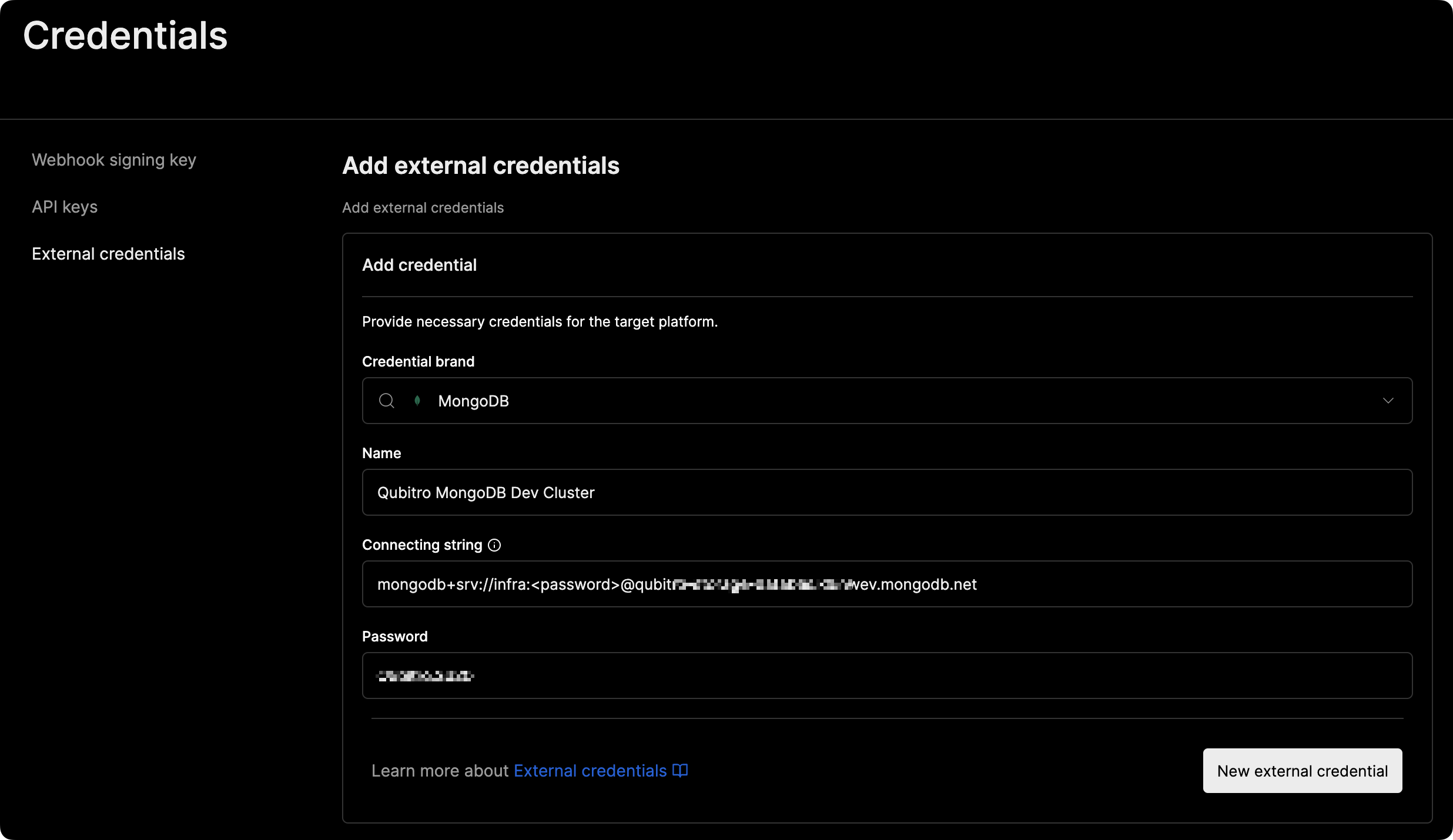 Example MongoDB Credential