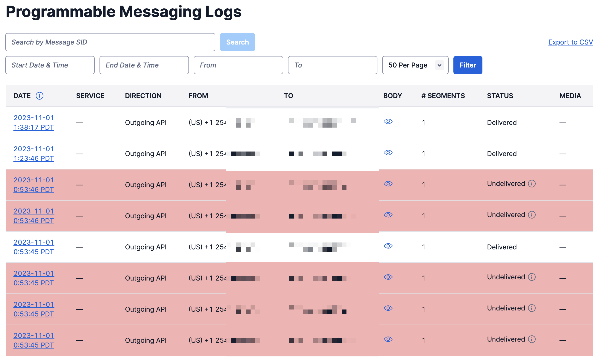 Twilio Messaging Logs